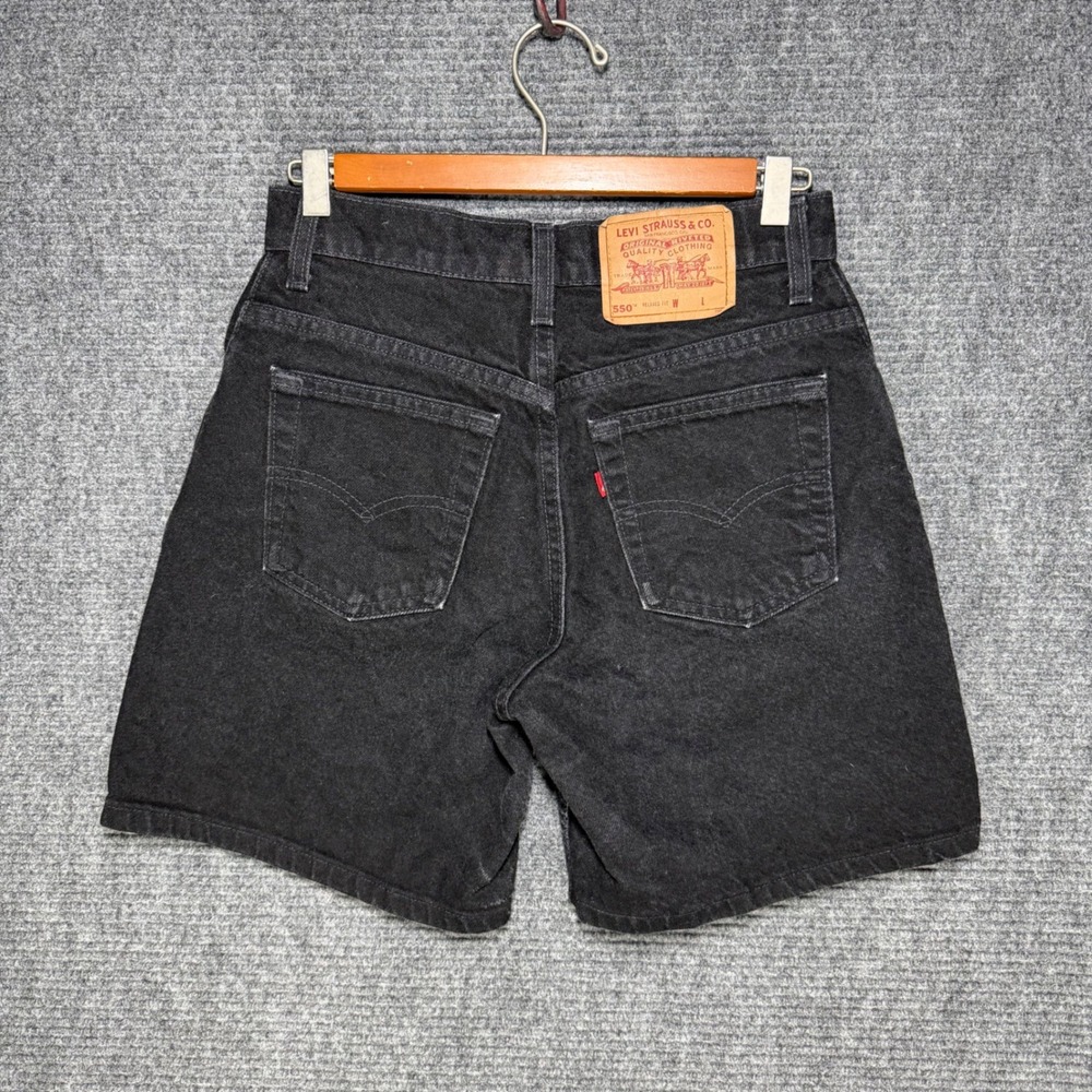 Vintage Levi's 550 Women Black Denim Shorts 90s Made in USA Relaxed Jorts 7 25